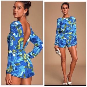 Lulus Sweetest Song Blue Floral Backless Romper, Size Large